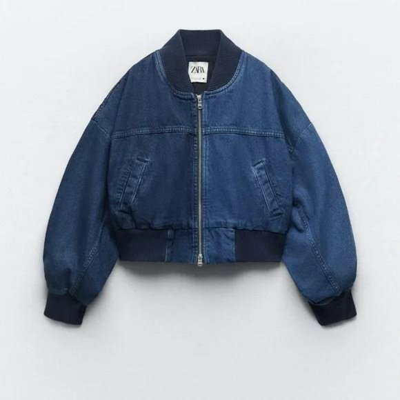 ZARA ZW CONTRAST DENIM BOMBER - Picture 1 of 3